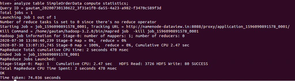 Таблица в Hive. Командная строка HDFS. Compute statistics для партицированных таблиц. Analyze Compute statistics.